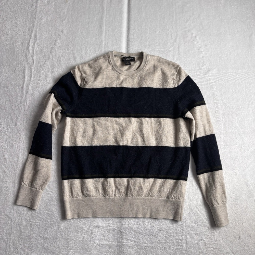 Banana Republic Merino Wool Long Sleeve Beige Black Sweater Women's Medium *